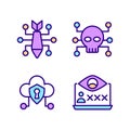 Malicious online activity pixel perfect RGB color icons set Royalty Free Stock Photo