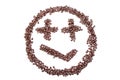 Malicious smile smiley coffee beans isolated on a white background