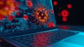 Malicious virus on a laptop screen with code Royalty Free Stock Photo
