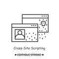 Malicious webpage icon. Cross site scripting hacker atack simple line vector illustration