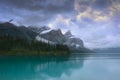 Malign Lake Canada with mountain reflection