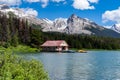 Maligne Lake Boathouse in Jasper National Park. Alberta Canada, during a sunny summer day