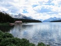 Maligne lake, jasper national park, still lake with a handful of