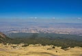 The malinche volcano, panoramic view from the top of the forest, shows the pollution of the city Royalty Free Stock Photo