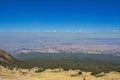 The malinche volcano, panoramic view from the top of the forest, shows the pollution of the city Royalty Free Stock Photo