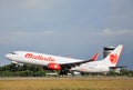 Malindo aircraft takes off at Kota Kinabalu International airport