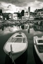 Malinska waterfront and harbor dawn black and white view Royalty Free Stock Photo