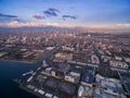 Mall of Asia in Bay City, Pasay, Manila Philippines with Pier and Cityscape. Royalty Free Stock Photo