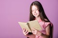 Mall girl read interesting story. fiction book. childrens literature. book lover. keep her secrets in diary. book store Royalty Free Stock Photo