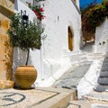 Mall greek street in Lindos, Rhodes, Greece Royalty Free Stock Photo