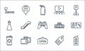 Mall line icons. linear set. quality vector line set such as booklet, open, coffee cup, price tag, wallet, dress, mall, cinema,