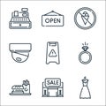 Mall line icons. linear set. quality vector line set such as dress, sale, fast food, ring, warning, cctv, no ice cream, open