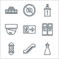 mall line icons. linear set. quality vector line set such as dress, stairs, barbershop, atm, exit, cctv, information desk, no