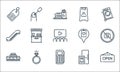 Mall line icons. linear set. quality vector line set such as open, pos, mall, kitchen appliance, ring, stairs, location, warning,