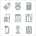 mall line icons. linear set. quality vector line set such as shopping list, parking, fire extinguisher, elevator, recycle bin,