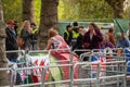 THE MALL, LONDON - 4 May 2023: Royalists camped outside of Buckingham Palace ahead of the Coronation of King Charles Royalty Free Stock Photo