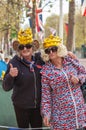 THE MALL, LONDON - 4 May 2023: Royalists outside of Buckingham Palace ahead of the Coronation of King Charles Royalty Free Stock Photo