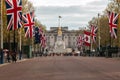 THE MALL, LONDON - 4 May 2023: Sign pointing to Buckingham Palace ahead of the Coronation of King Charles