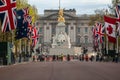 THE MALL, LONDON - 4 May 2023: Sign pointing to Buckingham Palace ahead of the Coronation of King Charles