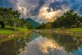 Small river and beautiful sunset in Kiriwong village. The best Ozone location in Thailand Royalty Free Stock Photo