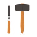 Mallet and Chisel Flat Illustration. Clean Icon Design Element on Isolated White Background