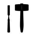 Mallet and Chisel Silhouette. Black and White Icon Design Elements on Isolated White Background
