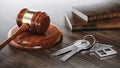 Mallet Gavel and Keys. Law Legal System Justice Auction concept. 3d illustration