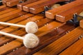 Mallets on marimba, close up