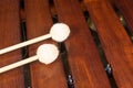 Mallets on marimba, percussion instrument