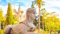 Mallorca Cathedral and ancient Sphinx sculprure Royalty Free Stock Photo