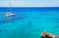 Mallorca, Balearic Islands, Spain, Mediterranean Sea, cove, bay, nature, landscape, secret place, desert, beach, catamaran Royalty Free Stock Photo