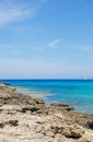Mallorca, Majorca, Balearic Islands, Spain, Mediterranean Sea, cove, bay, nature, landscape, secret place, desert, beach, sailboat Royalty Free Stock Photo