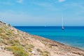 Mallorca, Majorca, Balearic Islands, Spain, Mediterranean Sea, cove, bay, nature, landscape, secret place, desert, beach, sailboat Royalty Free Stock Photo