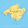 Mallorca, Majorca political map, with capital Palma Royalty Free Stock Photo