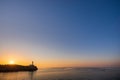 Portocolom lighthouse with sunrise, copy space Royalty Free Stock Photo