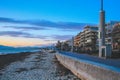 Mallorca, Spain - March 26 2018: El Arenal promenade at night. Scenic colorful sky at sunset