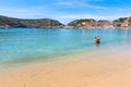 Beach in Port de Soller, Majorca seaside resort, a popular tourist destination. Baleares, Spain Royalty Free Stock Photo