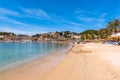 Beach in Port de Soller, Majorca seaside resort, a popular tourist destination. Baleares, Spain Royalty Free Stock Photo