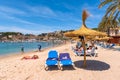 Beach in Port de Soller, Majorca seaside resort, a popular tourist destination. Baleares, Spain Royalty Free Stock Photo