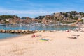 Beach in Port de Soller, Majorca seaside resort, a popular tourist destination. Baleares, Spain Royalty Free Stock Photo