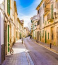Idyllic old street in Felanitx, spanish mediterranean town on Majorca Royalty Free Stock Photo