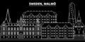 Malmo silhouette skyline. Sweden - Malmo vector city, swedish linear architecture, buildings. Malmo line travel