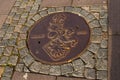 MALMO, SWEDEN: Closed manhole cover on a city street