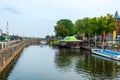 Malmo. Sweden. July 29. 2019. Beautiful canal with boats Royalty Free Stock Photo