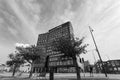 Malmo Sweden. July 29, 2019, Beautiful European modern architecture. A man photographs a beautiful building.Black and white photo