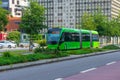 Malmo Sweden. July 29. 2019 Beautiful green city bus. City traffic. Malmo Sweden.