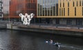 MALMO, SWEDEN - 23 OCTOBER 2016: Two people practicing canoeing in the center of Malmo, Sweden.