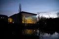 MalmÃÂ¶, Sweden - December 21, 2019: The modern glass facade that makes up a big part of the city library, placed in a public park