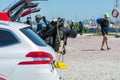MalmÃÂ¶, Sweden - June 14, 2020: Scuba divers get ready for a scuba dive in the ocean