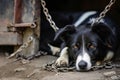 Malnourished Abused dog locked in chains. Generate ai Royalty Free Stock Photo